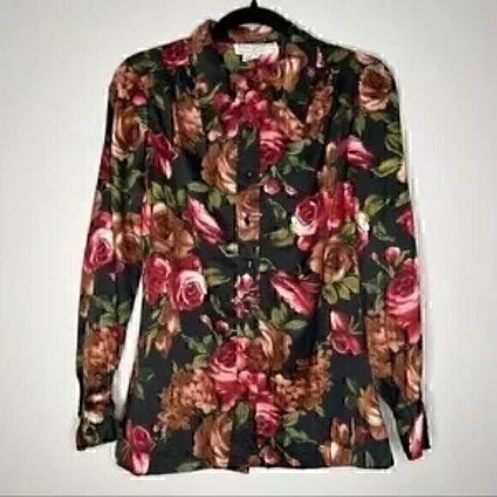 Vintage Contessa Monique Floral Button Front Blouse | 12 | by Florence Alper